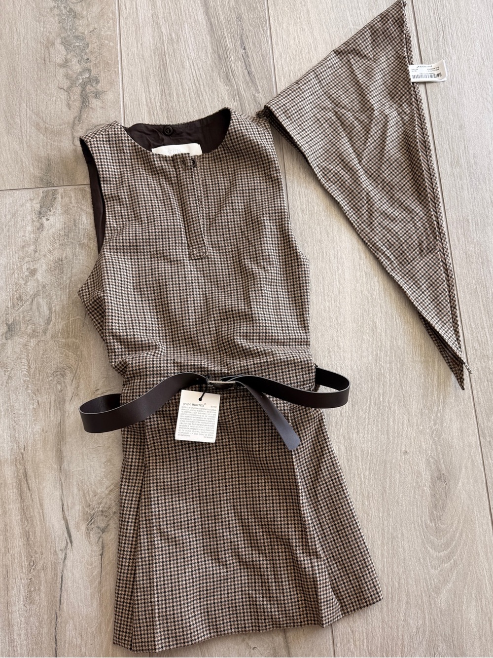 Zara Brown Plaid Girls Dress with Matching Scarf
